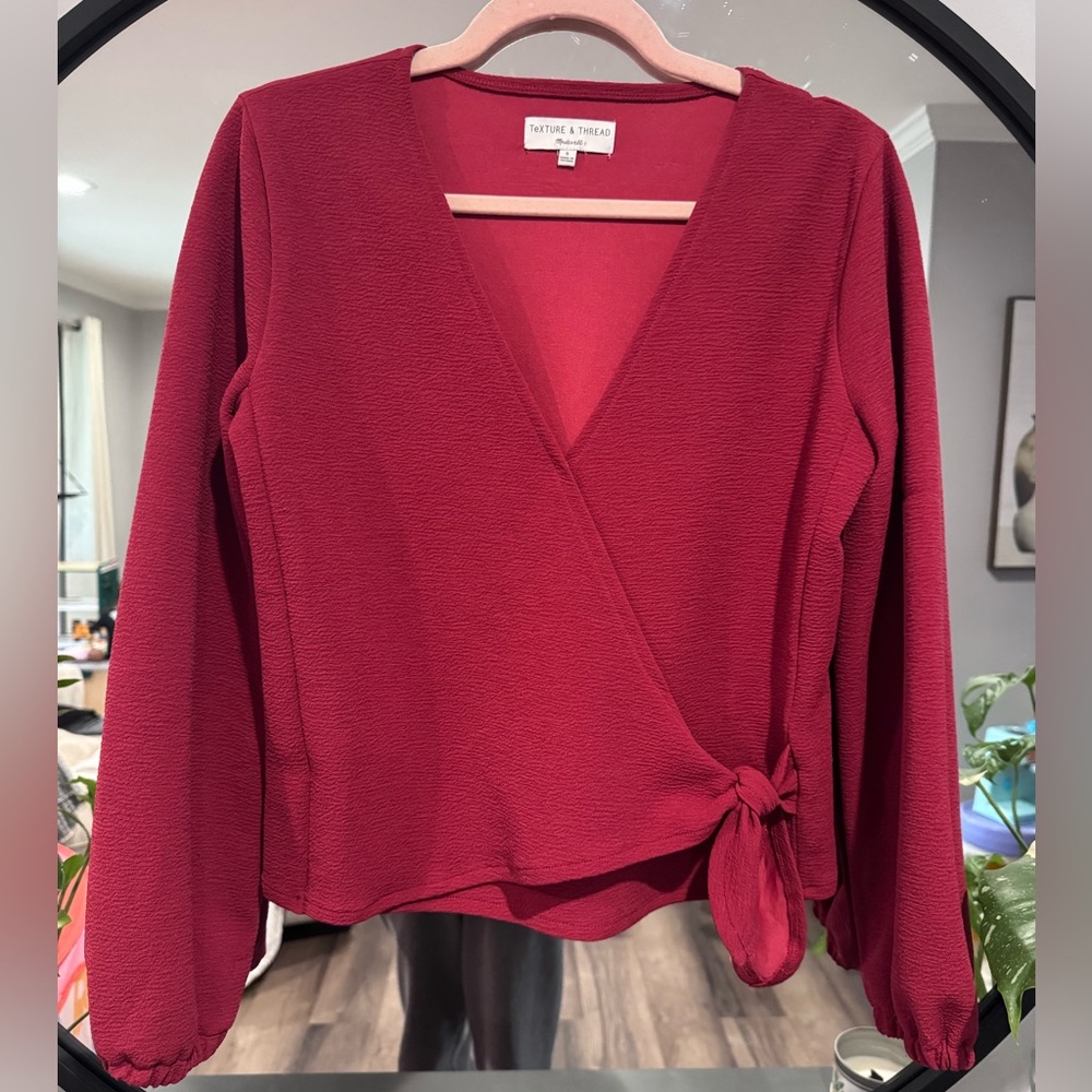 *LIKE NEW* Madewell Texture & Thread Wrap Blouse in Deep Berry Red